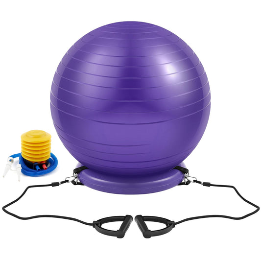 Blueweenly Yoga Ball Chair with Inflatable Stability Base Resistance Bands 65 cm Stability Ball Large Exercise Ball for Home Workout Office Desk Sitting Gym Fitness Back Pain Balance Include Air Pump