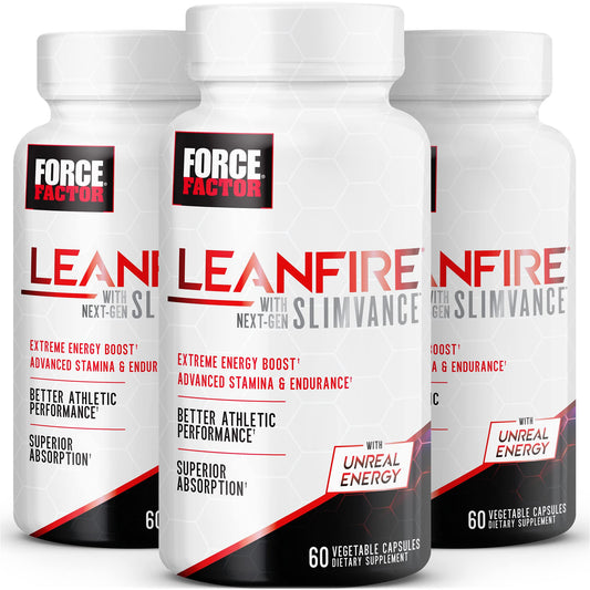 Force Factor LeanFire with Next-Gen SLIMVANCE Advanced Energy Pills with B Vitamins and Caffeine to Boost Metabolism Enhance Focus and Improve Workout & Fitness Performance 60 Count (Pack of 3)