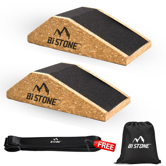Bi-Stone Tough Heel Elevated Squat Wedge 2 Pcs Non Slip Heel Wedge with Resistance Band Calf Raise Block and Slant Board for Squats Exercise Wedge for Weightlifting and Fitness with Traction Tape and Carry Bag