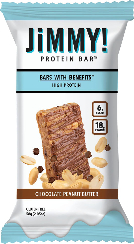 JiMMYS! Functional Protein Bar - Chocolate Peanut Butter - 12 Count - 18g of Protein Low Sugar Gluten Free