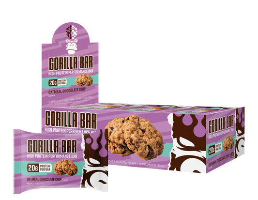 Gorilla Mind Protein Bars (Oatmeal Chocolate Chip) - 20g High-Performance Protein Bar/Incredible Taste And Texture/Emphasis On Whey Protein Isolate