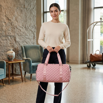 Fitfogo Checkered Pattern Large Capacity Gym Duffle Bag – Stylish Multi-Pocket Travel & Gym Bag with Shoe Compartment for Fitness & Daily Use