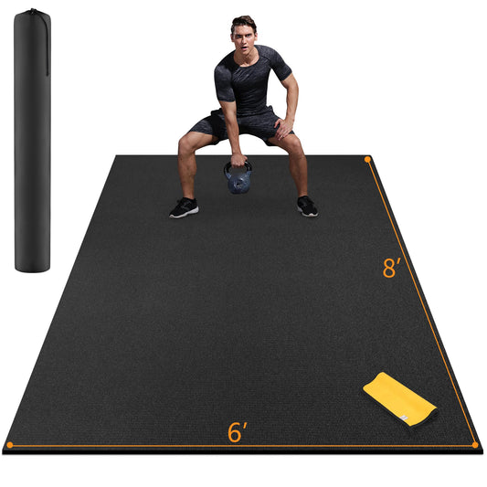 BesWin Extra Large Exercise Mat for Home Workout 8x6 Ultra Durable Non-Slip Thick Workout Mat for Home Gym High-Density Fitness Mat for Jump Rope Weights Cardio MMA Stretch Shoe-Friendly